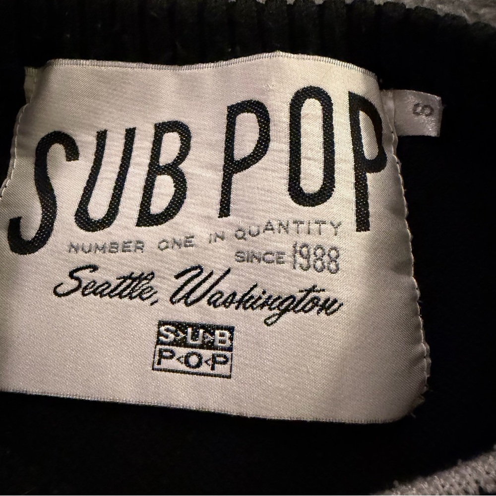 Sub Pop Seattle Knit Logo Crewneck Sweater Acrylic Knit 2015 Black Sz Small - Picture 3 of 6